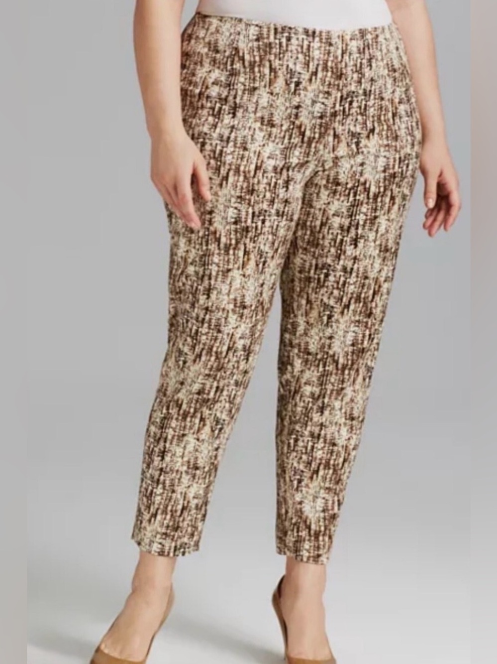 Lafayette 148 NY Stanton Cropped Techno Stretch Twill Pants Brown Bark Print 14